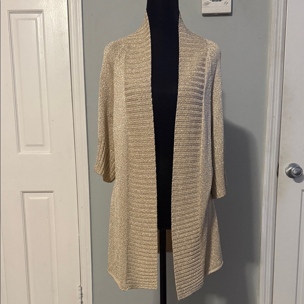 Open-Front Gold Knit Cardigan Sweater